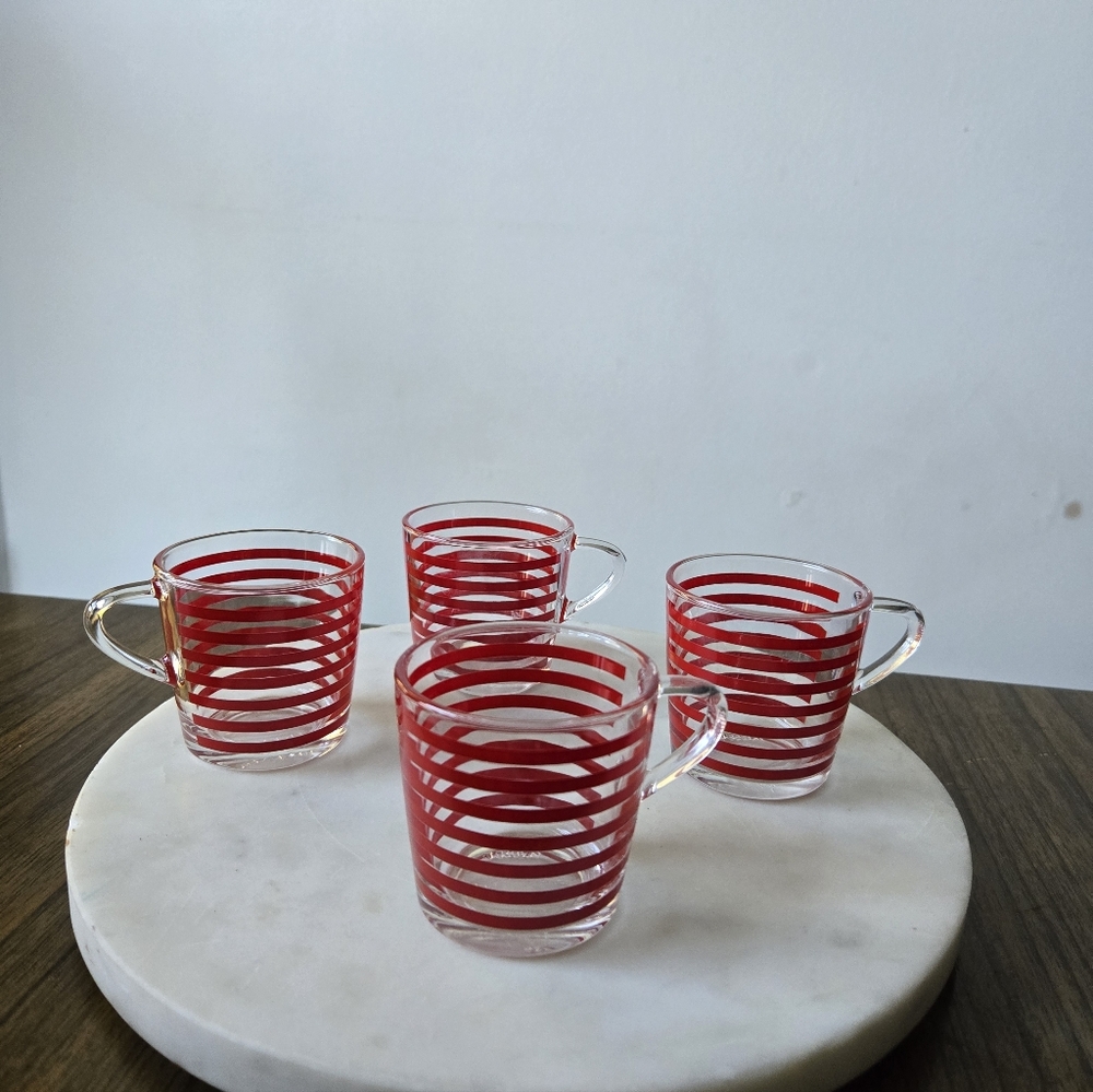 Ikea Red Striped Glass Espresso Cups 4